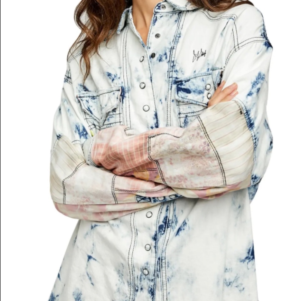 FREE PEOPLE Acid Wash Denim Shirt - S